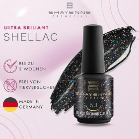 SHAYENNE Shellac Gel Nagellack 15 ml für UV LED Lampe | 63 Black Diamond Glitter Glitzer Schwarz | MADE in GERMANY | Gel Nail