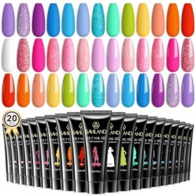 Saviland 20 Couleur Polygel, 15g Kit de Poly Gel d‘été Dur/Utiliser Facilement, Rose Nu Violet Bleu Color Poly Gel pour Ongle