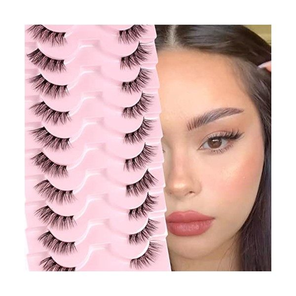 Glowing Win Demi Faux Cils Bande Transparente 3D Faux Cils Naturel 10 Paires Cat Eye Half Lashes Coin Cils Oeil de Chat Doux 