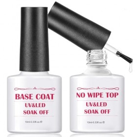 Vernis à ongles Gel Polish, No Wipe Top Coat et Base Coat Gel UV Set 2×10ml 