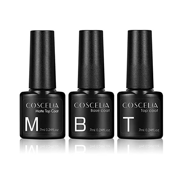 COSCELIA Base Coat Top Coat Matte Coat UV Gel Nail Polish Base Coat & Top Coat Set Sous-vernis et sur-vernis pour ongles