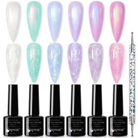 Supwee Vernis à Ongles Gel Perle, 6 Couleurs Fil Pailleté Shimmer Sirène Kit de Vernis Gel Soak Off UV LED Brillant Effet Coq