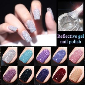 YSUVIN Vernis Semi Permanent Pailleté, 10 Couleurs Réfléchissants Rose Violet Bleu Noir Or Argent Diamant Flash Vernis à Ongl