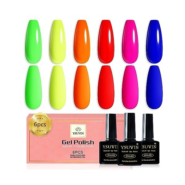 YSUVIN UV Vernis Gel Semi Permanent Noël, 6 Couleurs Vert Rouge Argent Or Jaune Bleu Paillettes Vernis À Ongles Soak Off UV p