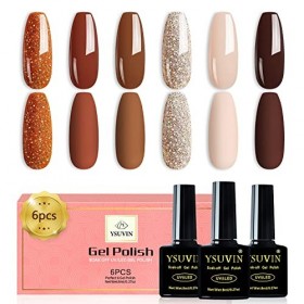 YSUVIN Vernis Semi Permanent, 6 Couleurs Automne Hiver Citrouille Orangé Nudee Brun Foncé Paillettes Lautomne Vernis à Ongle
