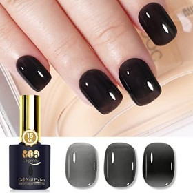 YTD Likomey Vernis Gel Semi Permanent,15ml Noir Translucide Naturel French Nude Vernis à Ongle,Soak Off UV LED Vernis Gel Ver