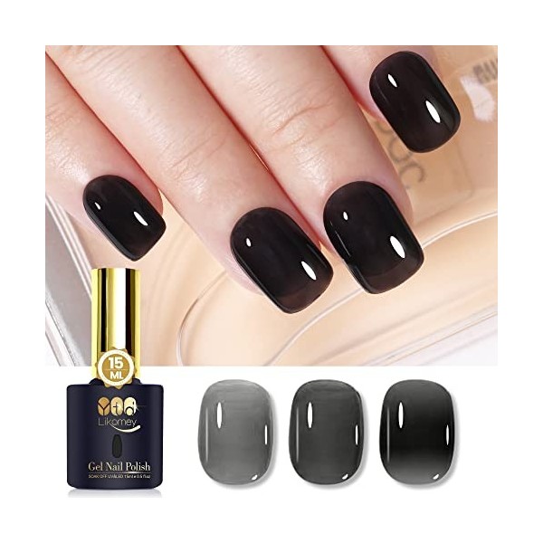 YTD Likomey Vernis Gel Semi Permanent,15ml Noir Translucide Naturel French Nude Vernis à Ongle,Soak Off UV LED Vernis Gel Ver