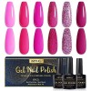 INPING Vernis Semi Permanent Fuchsia,6 Couleurs Fluo Rose Foncé Rose Pailleté Vernis Gel UV Semi Permanent,Soak Off UV/LED Ve