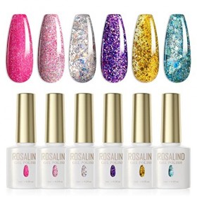 ROSALIND Vernis Semi Permanent Pailleté Rose Violet Or Bleu 6 Couleurs Vernis à Ongles Pailleté Couleurs Gels Semi-permanents