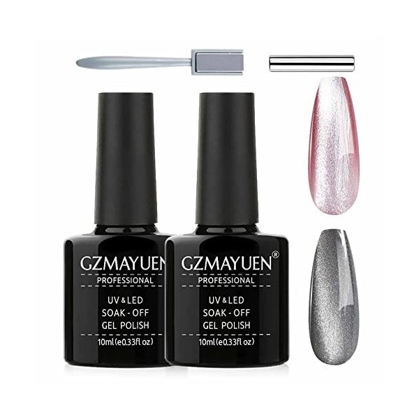 GZMAYUEN Vernis Cat Eyes Semi Permanent 5D Vernis Magnetique Aimant Cat Eyes Vernis Gel Vernis à Ongles Cateyes 2Pcs Noir Ong