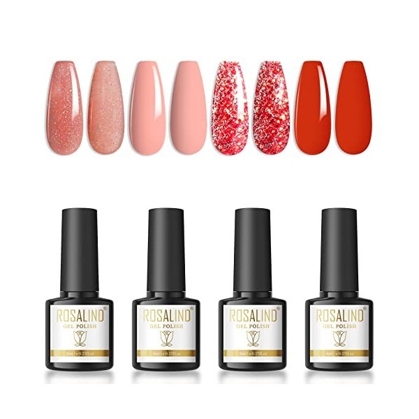 ROSALIND Top Coat Semi Permanent Base Et Top Coat Vernis Semi Permanent 8ml Base Coat Primer Air Dry Top Coat Mat 4ps Pour l