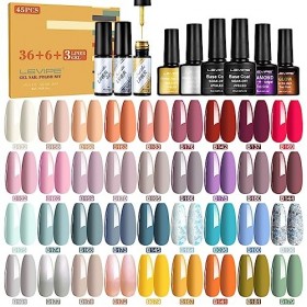 LEVIPE Vernis Semi Permanent 45 Pcs,36 Couleurs + 2 Base ＋1 Top Coat Brillant ＋1 Top Coat Matte ＋1 Top Coat Diamant ＋1 Top Co