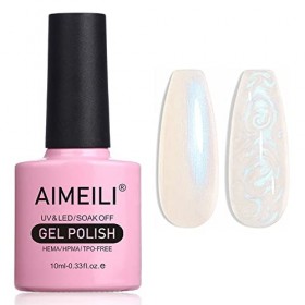 AIMEILI Vernis à Ongles Brillant Perle Gel, Nacré avec Fil Shell Glitter Gel Vernis Semi Permanent Soak Off UV LED Gel Nail P