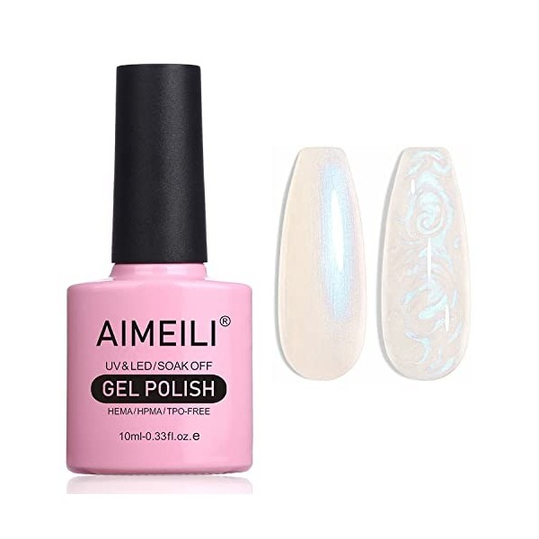 AIMEILI Vernis à Ongles Brillant Perle Gel, Nacré avec Fil Shell Glitter Gel Vernis Semi Permanent Soak Off UV LED Gel Nail P