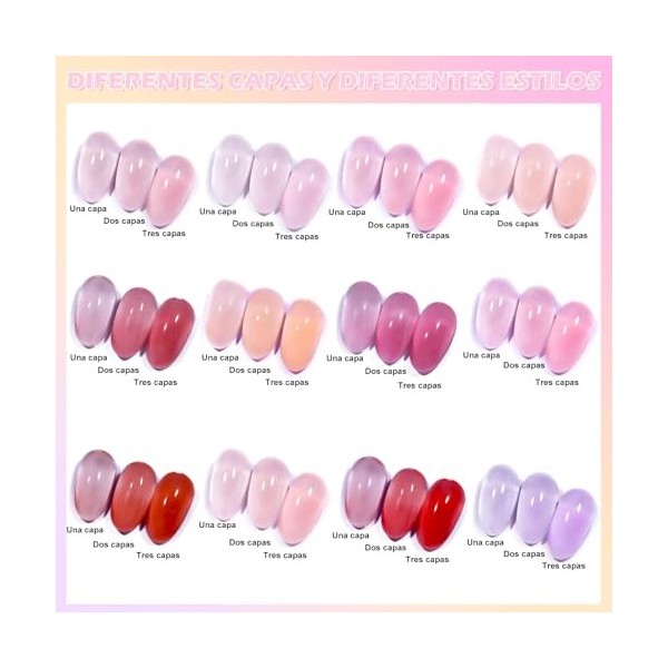 Clara Colors Jelly Gel Vernis à Ongles Ensemble, 12 PCS Sheer Gelée Vernis à Ongles Gel Neutre Nail Art Design Tendance Corée