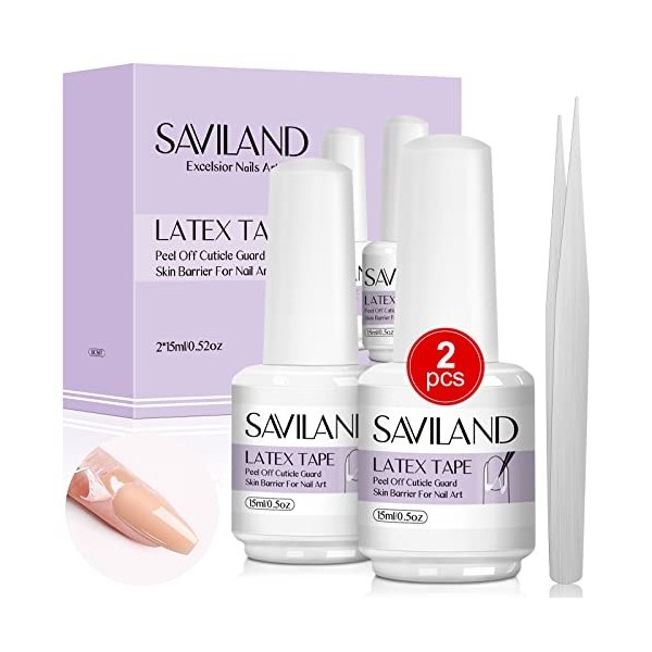 Saviland Liquide Latex Tape Peel Off, 2pcs 15ML Peel Off Base Coat Set Correcteurs de Vernis à Ongles, Protection de la Peau,