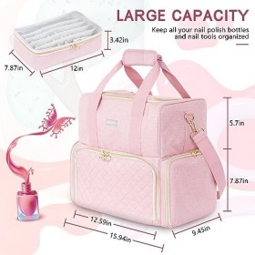 Sac de rangement pour vernis à ongles, double couche, organiseur pour 80 bouteilles 15 ml et une lampe à ongles, grande mal