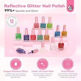 Saviland Kit de Vernis à Ongles, 12 Couleurs Vernis à Ongles Paillettes Super Shine, Série Arc-en-ciel Nail Polish Longue Dur