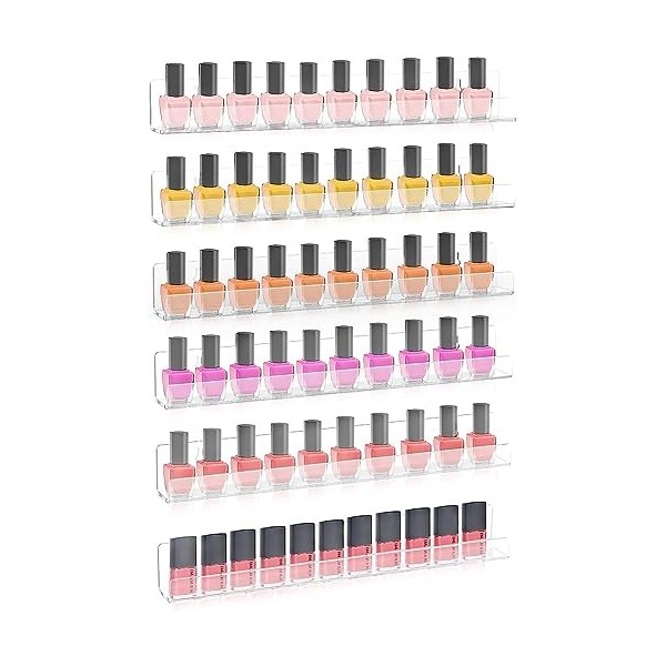 Sezanrpt Lot de 6 étagères murales pour vernis à ongles - Transparent - 38 cm - Pour 96 bouteilles