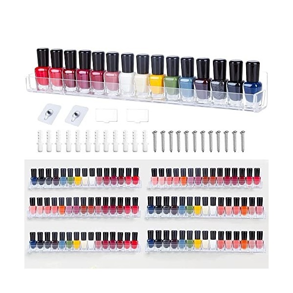 CAEEKER Lot de 6 étagères murales pour vernis à ongles en acrylique transparent pour 90 bouteilles, 38,1 cm