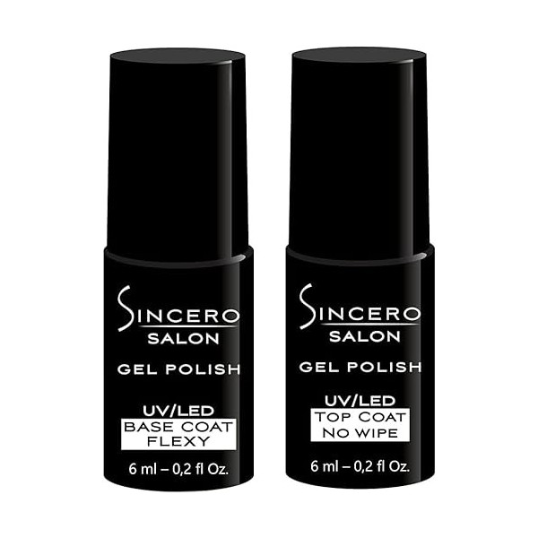 Sincero Salon- Fiber Base Coat Vernis Semi Permanent Natural Rose et Top Coat Semi Permanent Shiny INO - Vernis à Ongles Semi