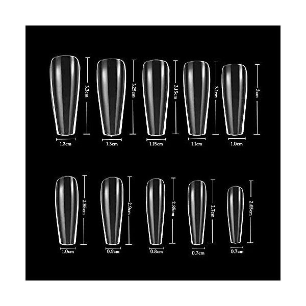 120 Pièces 10 Tailles Faux Ongles et Capsules, Différentes Long Artificiel Ongles ongles en acrylique, Faux Ongles Acrylique 