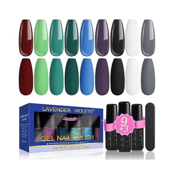 Lavender Violets 13 Pcs Gel Vernis à Ongles Set vert rouge profond automne Couleurs gel nail polish nail art UV LED avec Base