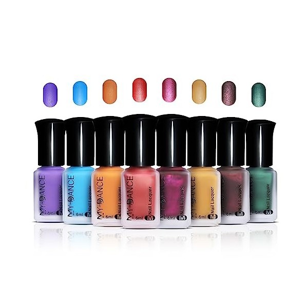 Gireatick 8pcs Ensemble de Vernis à Ongles Mat, Sparkle Glitter Colors Kit de Vernis à Ongles, Mist Effect Matte Satin Velvet