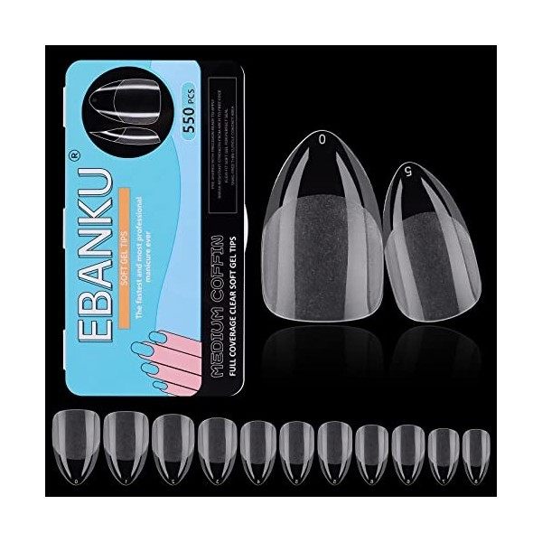 EBANKU 550 Pièces Faux Ongles Capsules, Semi-givré Artificiel Ongle Extensions Couverture Complète Nail Tips Couverture Compl