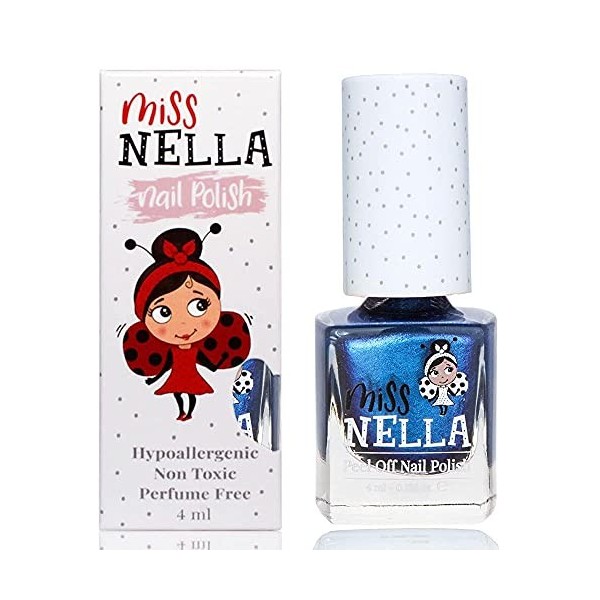 Miss Nella Youre so special– Vernis à ongles bleu spécial avec des paillettes pour enfants, formule Peel-off, à base deau e