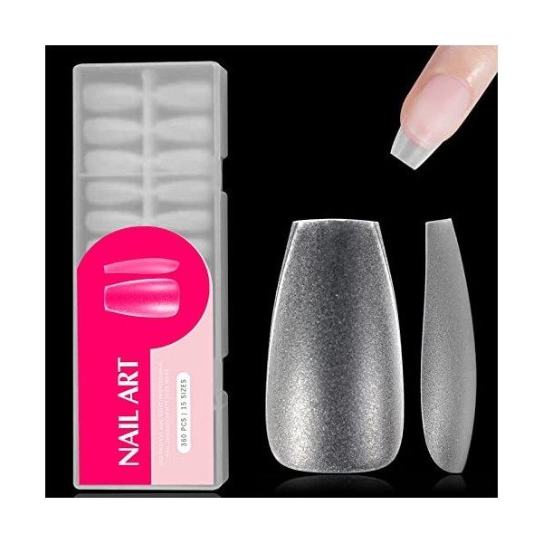 360 Pièces Acrylique Capsules Ongles,Capsule Americaine Ongle,Couverture Complète Résine Capsules,Capsules Dépoli,15 Tailles,