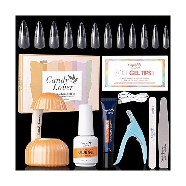 Candy Lover Capsule Americaine Ongle Capsule Gel à Ongles 4 en 1 Faux Ongles Lampe Mini à Ongles Acrylique Nail Set 552 PCS F