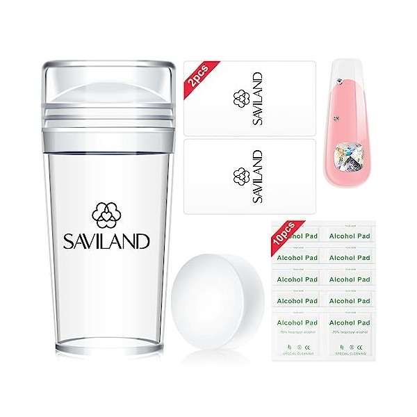 Saviland Kit Stamping Nail Art, Tampon Ongle Clair Grande Elasticité avec 2PCS de tampons en silicone professionel et 2 raclo