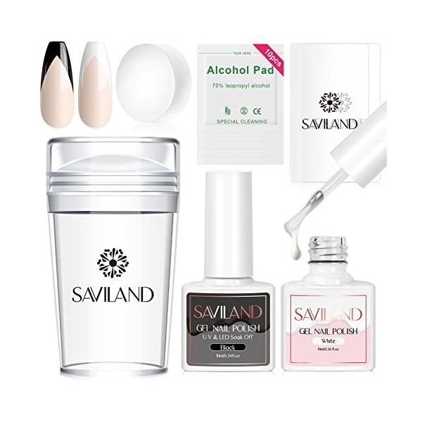 Saviland Kit Stamping Nail Art, Tampon Ongle Clair Grande Elasticité avec 2PCS de tampons en silicone professionel et 2 raclo