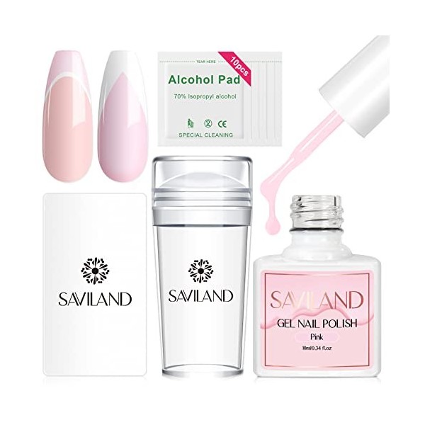 Saviland Kit Stamping Nail Art, Tampon Ongle Clair Grande Elasticité avec 2PCS de tampons en silicone professionel et 2 raclo