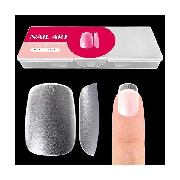 360 Pièces Capsule Americaine Ongle, 15 Tailles Entièrement givré Faux Ongles Press on Nails Extensions Dongles pour Salons 