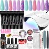 Kit de Gel pour Ongles en Poly, VANREESA Complet Kit dextension de Gel pour Ongles en Poly 6 Couleurs avec Lampe U V/LED 36W