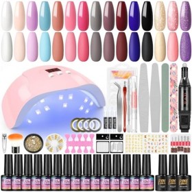 PEACECOLOR Kit Ongles Semi-permanents avec 36 W Lampe Ongle Kit Nail Gel 15 Couleurs avec Lime à Ongles Électrique Accessoire
