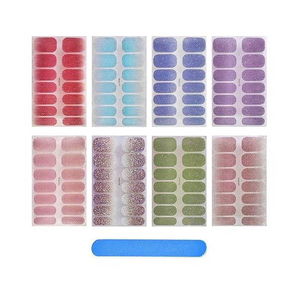 Lot de 8 autocollants à paillettes pour ongles avec lime à ongles, autocollants, pour femme