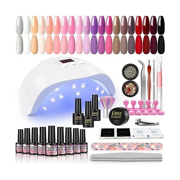 PEACECOLOR Kit Ongles Semi-permanents 20 Couleurs Vernis avec 36 W Lampe Kit Nail Gel Base et Top Coat Outils pour Ongles Kit