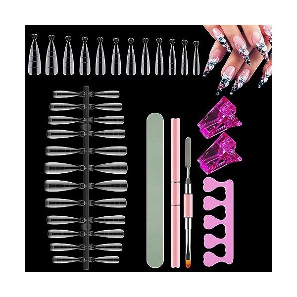 Lot de 120 moules à ongles à double extrémité avec pinceau à ongles rose double extrémité, clip pour pointes dongles, sépara