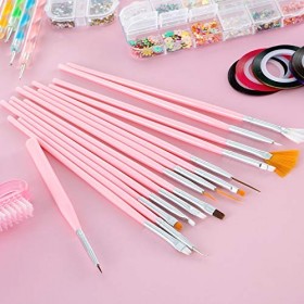 Mooklin Kit de 38 Pièces Nail Art Design, Pinceau à Ongles Dotting Pens Boîtes Ongles Strass, Striping Tape Autocollant et Bo