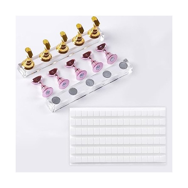 Lot de 2 supports à ongles à presser - 96 pièces - Blanc - Réutilisable - Mastic adhésif magnétique - Pour faux ongles - Supp