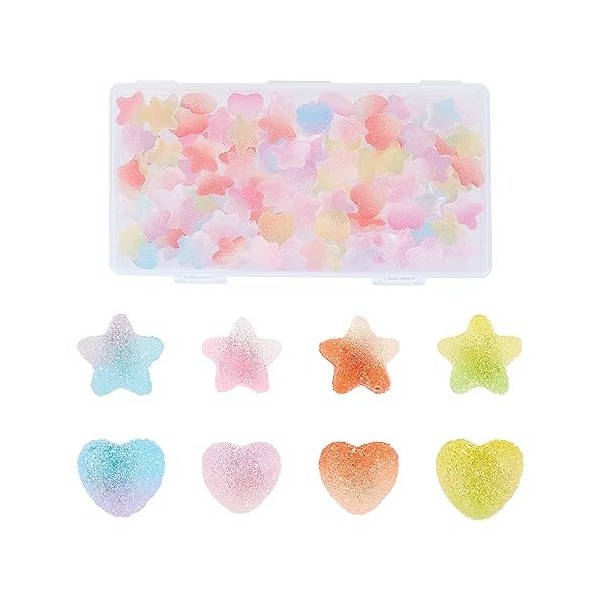 NICENEEDED 100 PCS Multicolore Flatback Bonbons Résine Charmes, 3D Slime Glitter Charm pour Nail Art Decor, Cabochon Love Hea