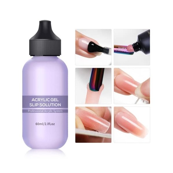 Slip Solution Kit – 60 ml Poly Gel Extension dongles Solution liquide transparente Anti-adhésive Outils avec pinceau Nail Ar