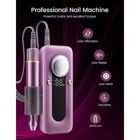 NICEWAT Kit de perceuse à ongles électrique 35 000 tr/min en acrylique rechargeable par USB, brosse à poussière pour la maiso