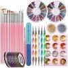 Kit daccessoires pour nail art – Lot de 15 pinceaux pour nail art, outil de pointillage pour ongles, pierres précieuses colo