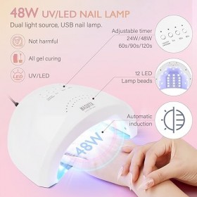 MAQUITA kit verni semi permanent Lampe LED 48W + Ponceuse pour Ongles + Semi Permanent Vernis à ongle en 20 Couleurs，Kit de d