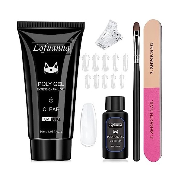 Poly Nail Kit avec Lamp Builder Poly Gel Nail Kit 4 couleurs 15ml Poly Nail Extension Kit avec Mini UV Nail Lamp Slip Solutio