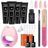 Poly Nail Kit avec Lamp Builder Poly Gel Nail Kit 4 couleurs 15ml Poly Nail Extension Kit avec Mini UV Nail Lamp Slip Solutio
